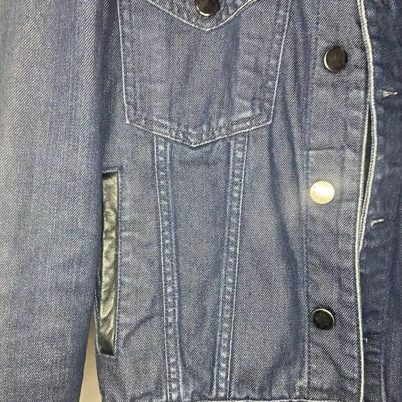 The Kooples Blue Dark-Wash Leather-Trim Classic Denim-Jean Jacket Size XS - Picture 5 of 8